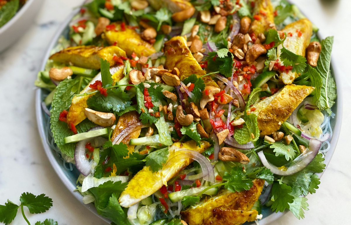 Lemongrass Chicken & Cashew Rice Noodle Salad