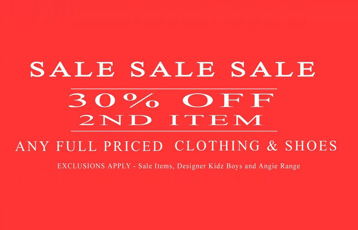 Get 30% Off your second item on any full priced clothing or shoes