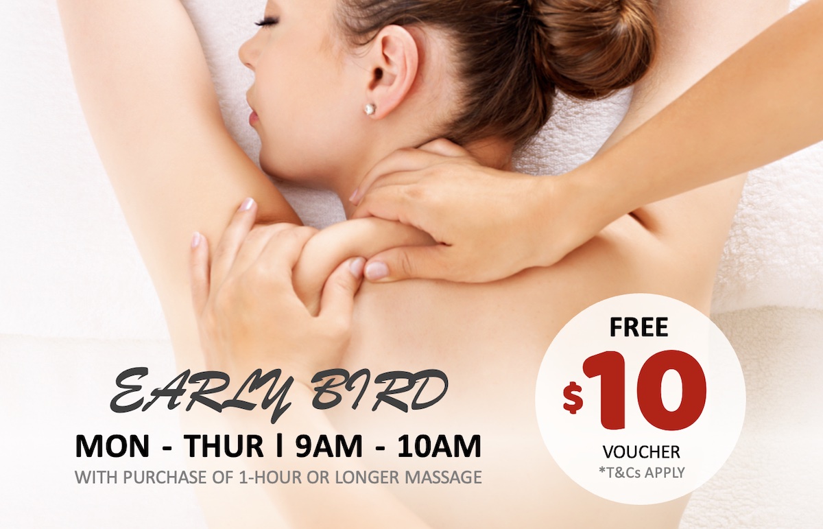 Get a FREE $10 Voucher with purchase of 1-Hour massage treatment